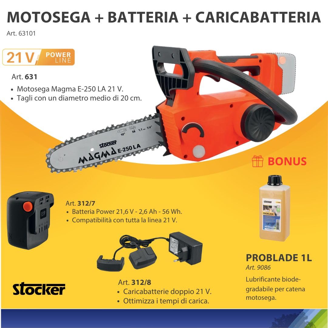 Kit Stocker Motosega E-250 + Batteria 2,6 Ah + Caricabatteria Doppio + OMAGGIO