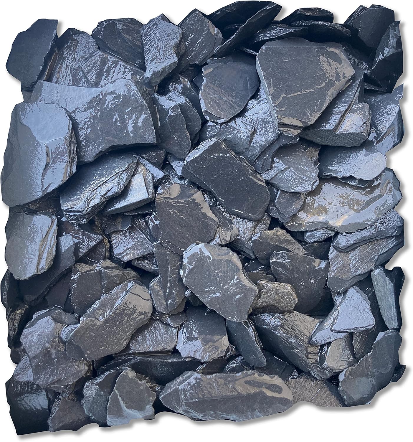Sassi Ciottoli di Ardesia Nera Decorativa in Scaglie da 30-80mm per Giardino Vasi e Aiuole Confezione 25kg, Nero
