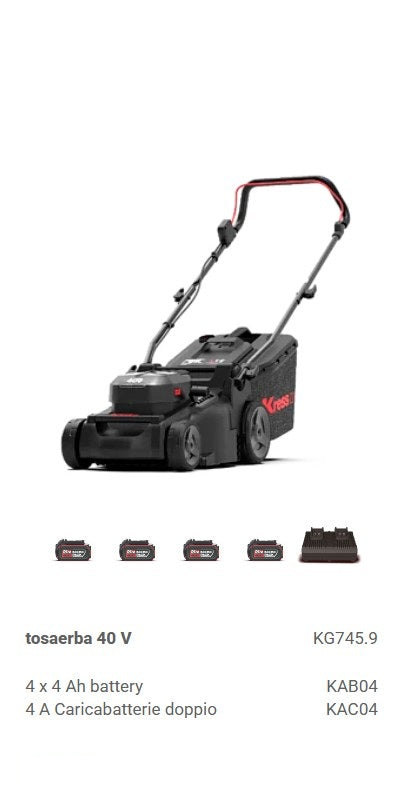 Kit Rasaerba a spinta 40 V 37 cm Cordless Brushless Art. KG745
