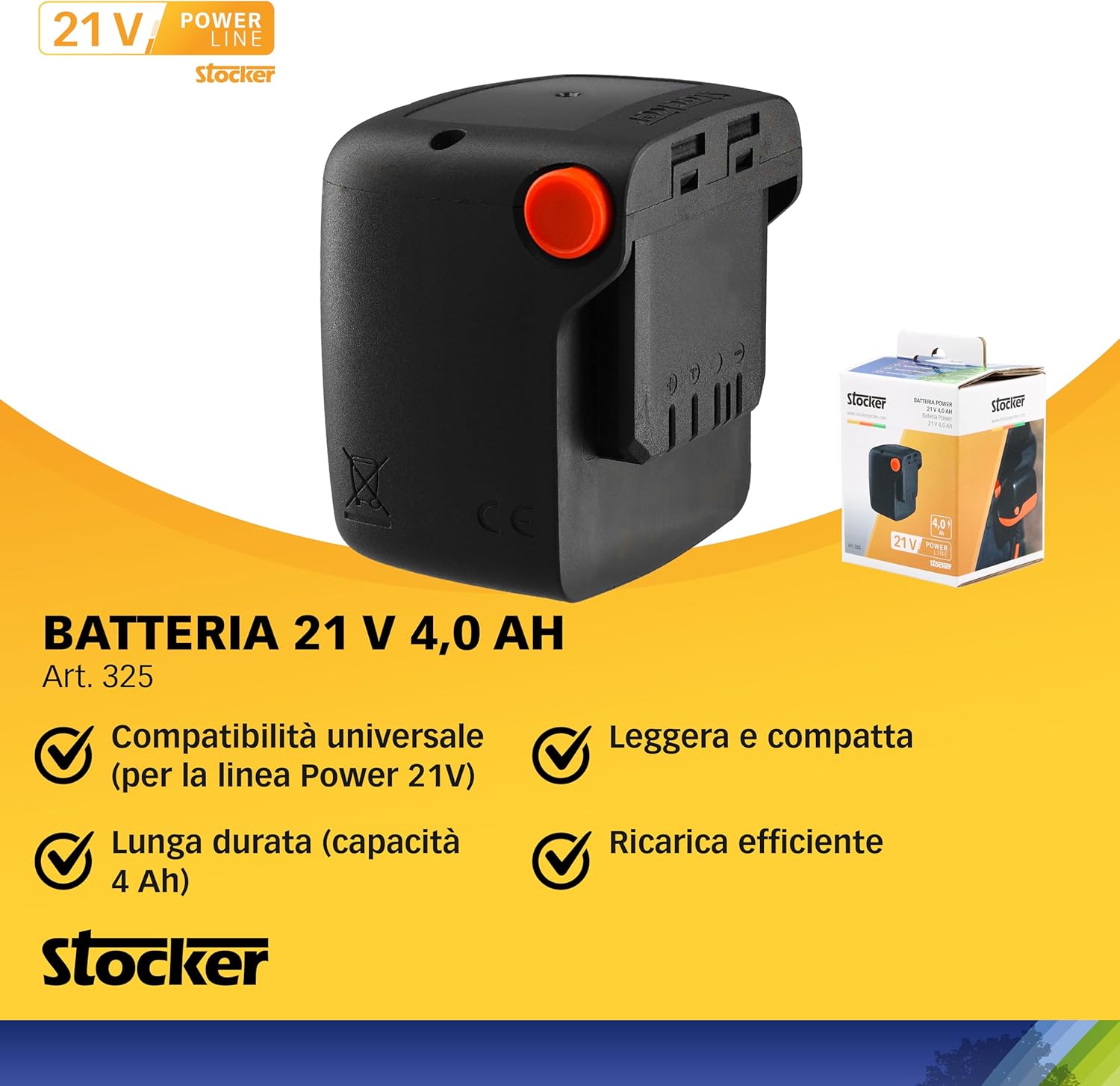 Kit Stocker Motosega Telescopica + Batteria Power 21V 4 Ah + OMAGGI