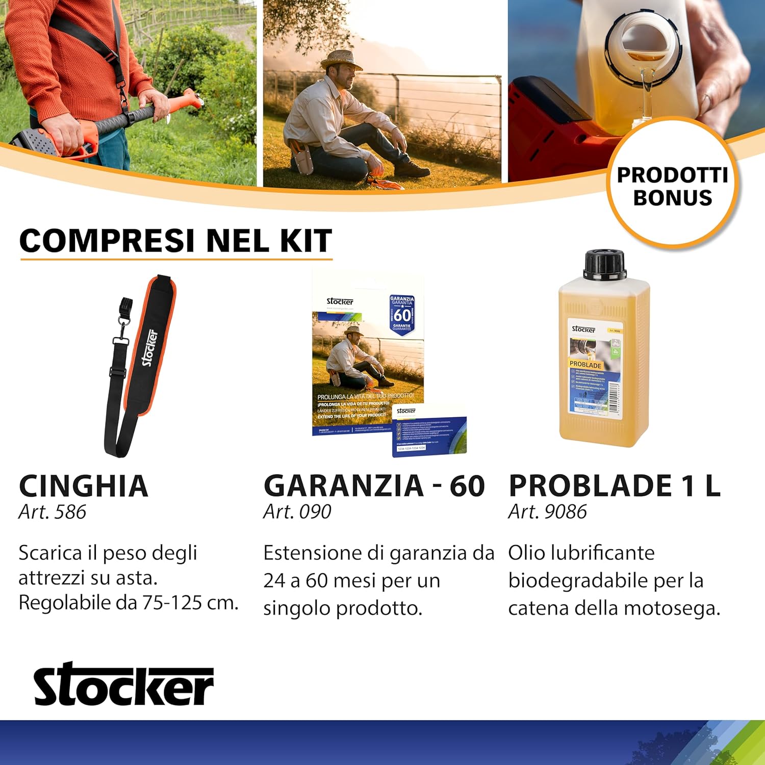 Kit Stocker Motosega Telescopica + Batteria Power 21V 4 Ah + OMAGGI