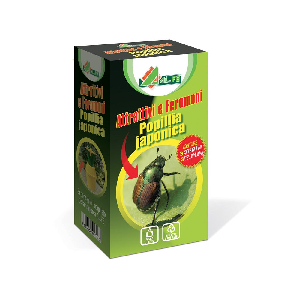 TRAPPOLA POPILLIA JAPONICA ASTUCCIO CONTENENTE 3 ATTRATTIVI E 3 FEROMONI DA INSERIRE NELL'APPOSITA TRAPPOLA AL.FE Cod. 1I05APOPC00